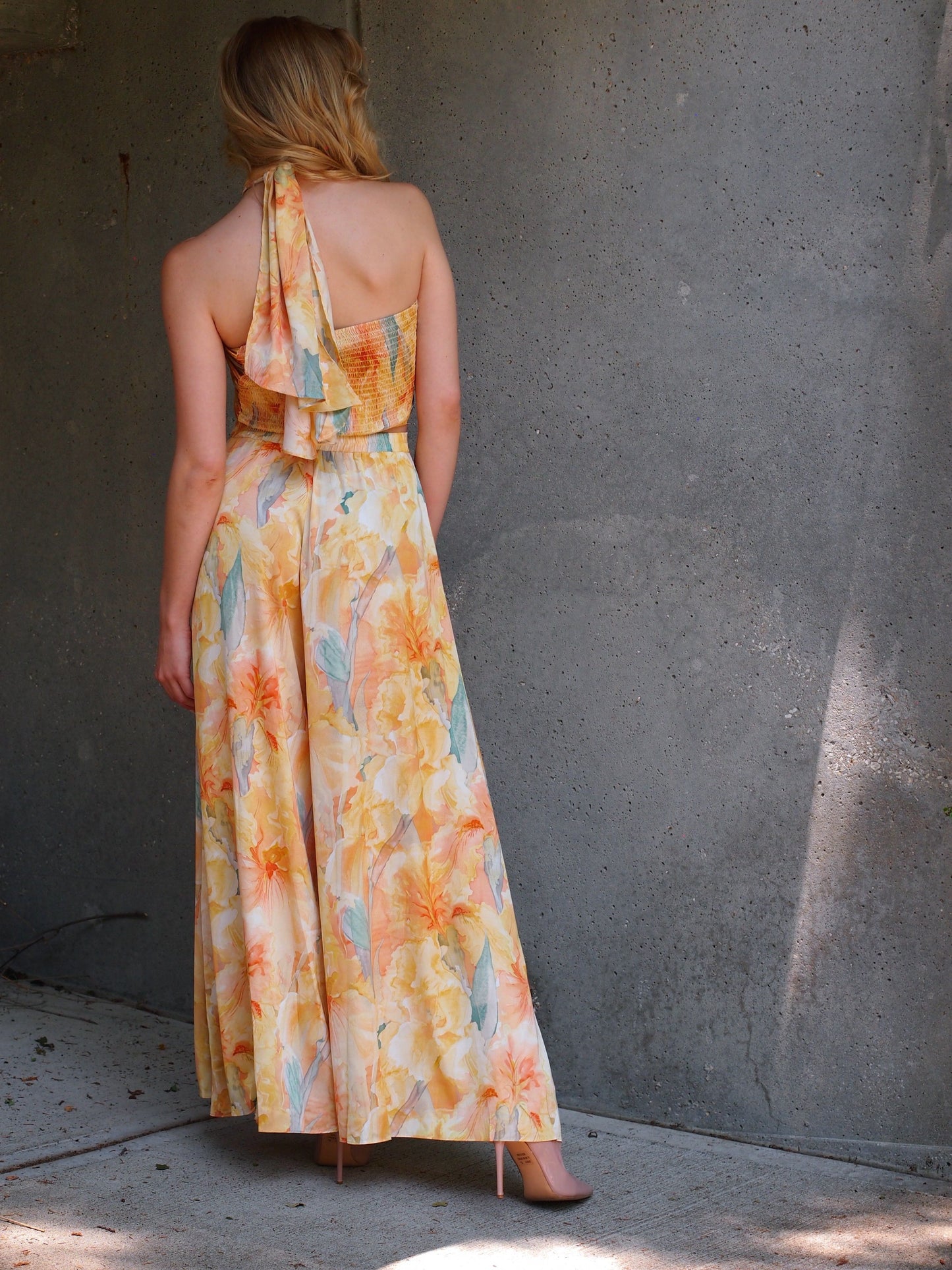Sofia Peach and Yellow Floral Water Color Palazzo Pants