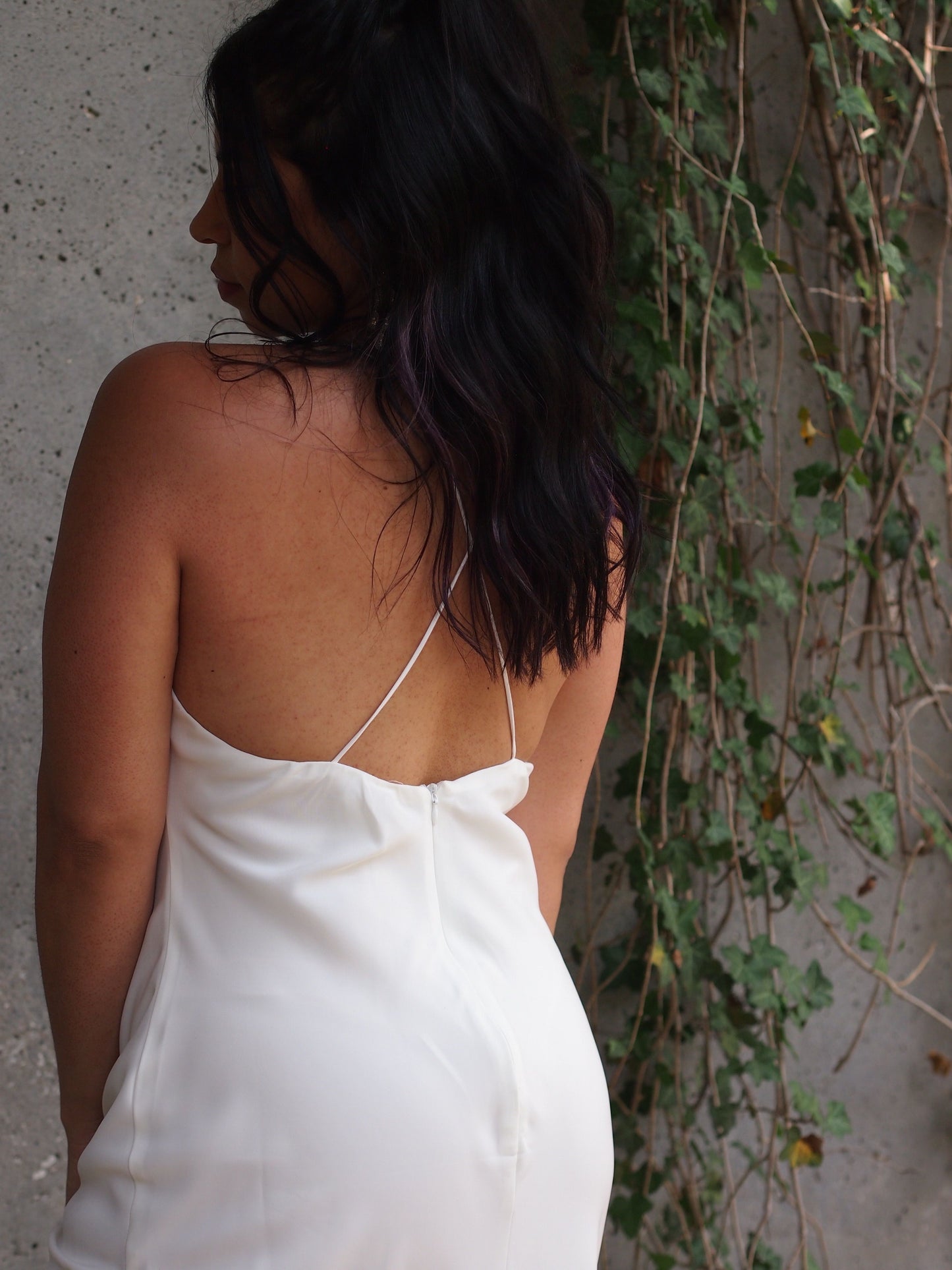 La Paz White Lace Maxi Spaghetti Strap Open Slit Dress