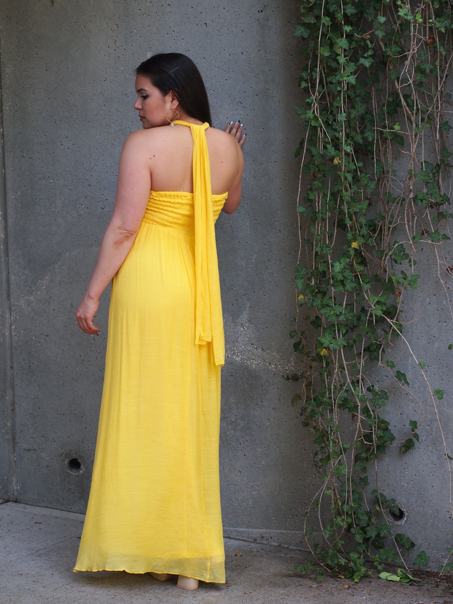 Santo Domingo Canary Yellow Chiffon Halter or Strapless Maxi Dress