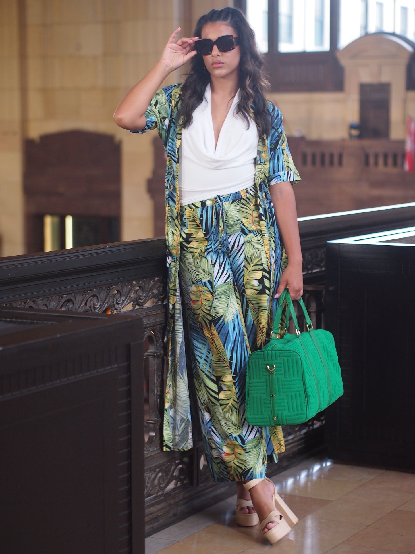 Hanoi Tropical Print Maxi Button Down Dress