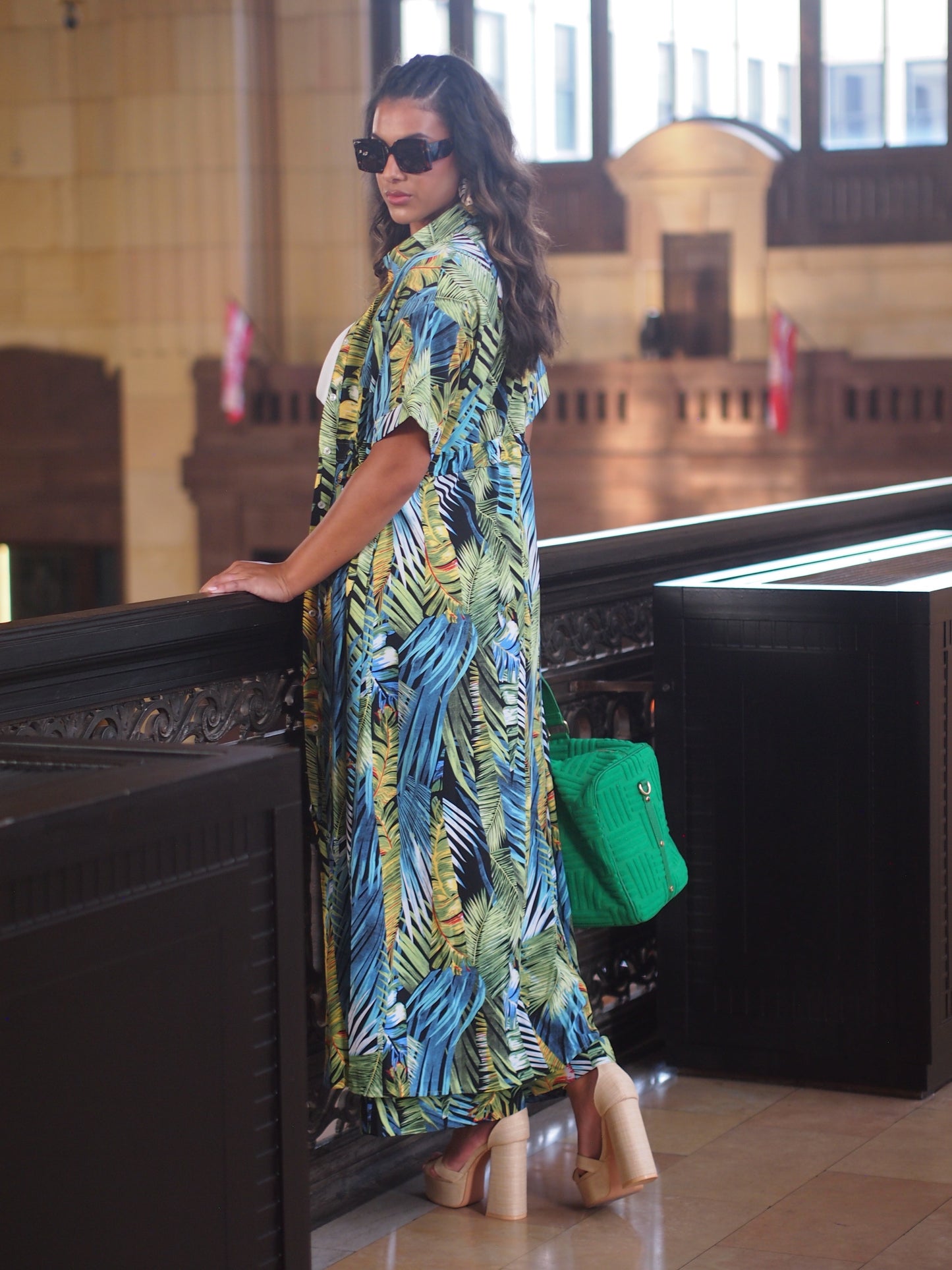 Hanoi Tropical Print Maxi Button Down Dress