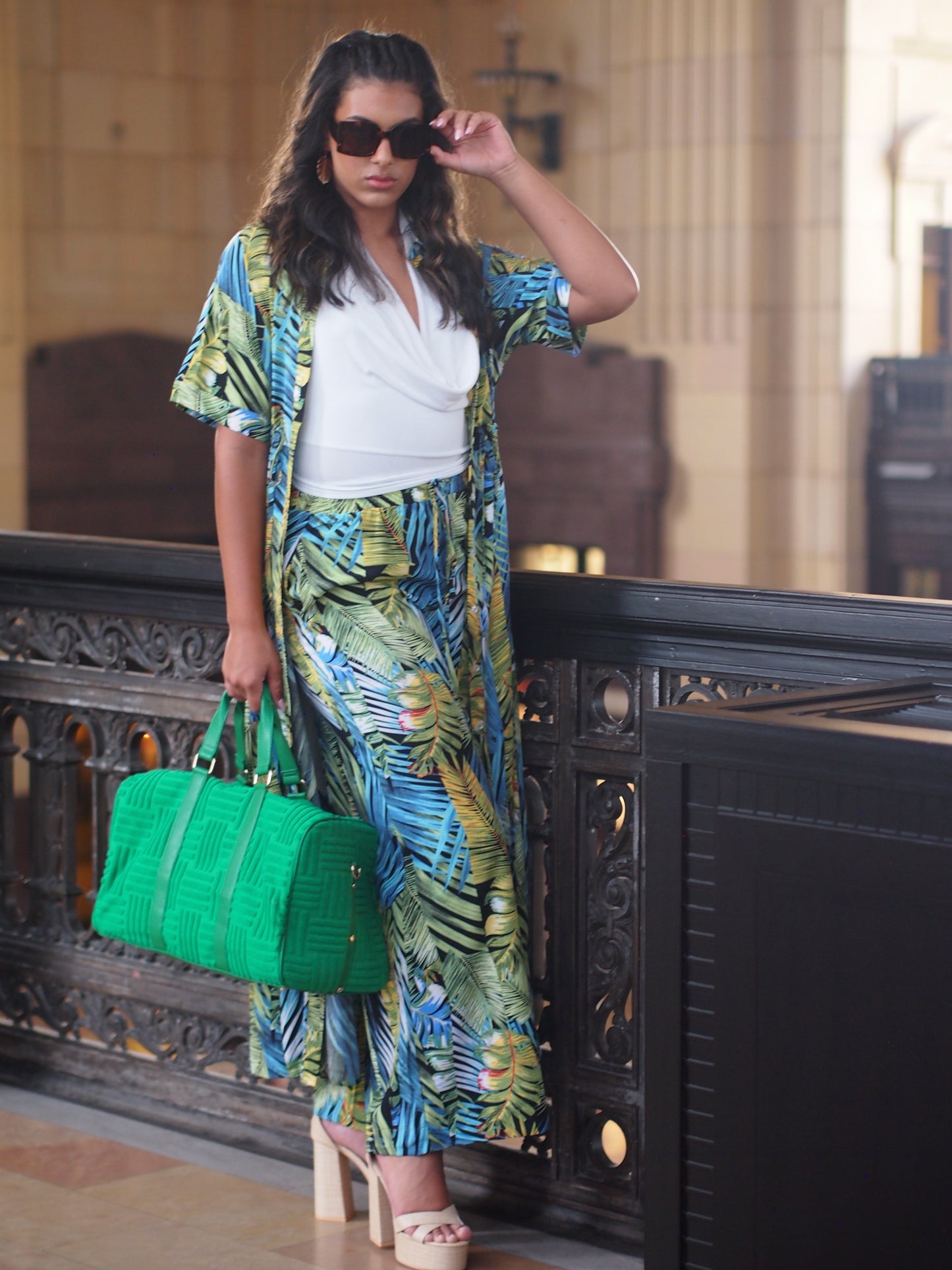 Hanoi Tropical Print Maxi Button Down Dress