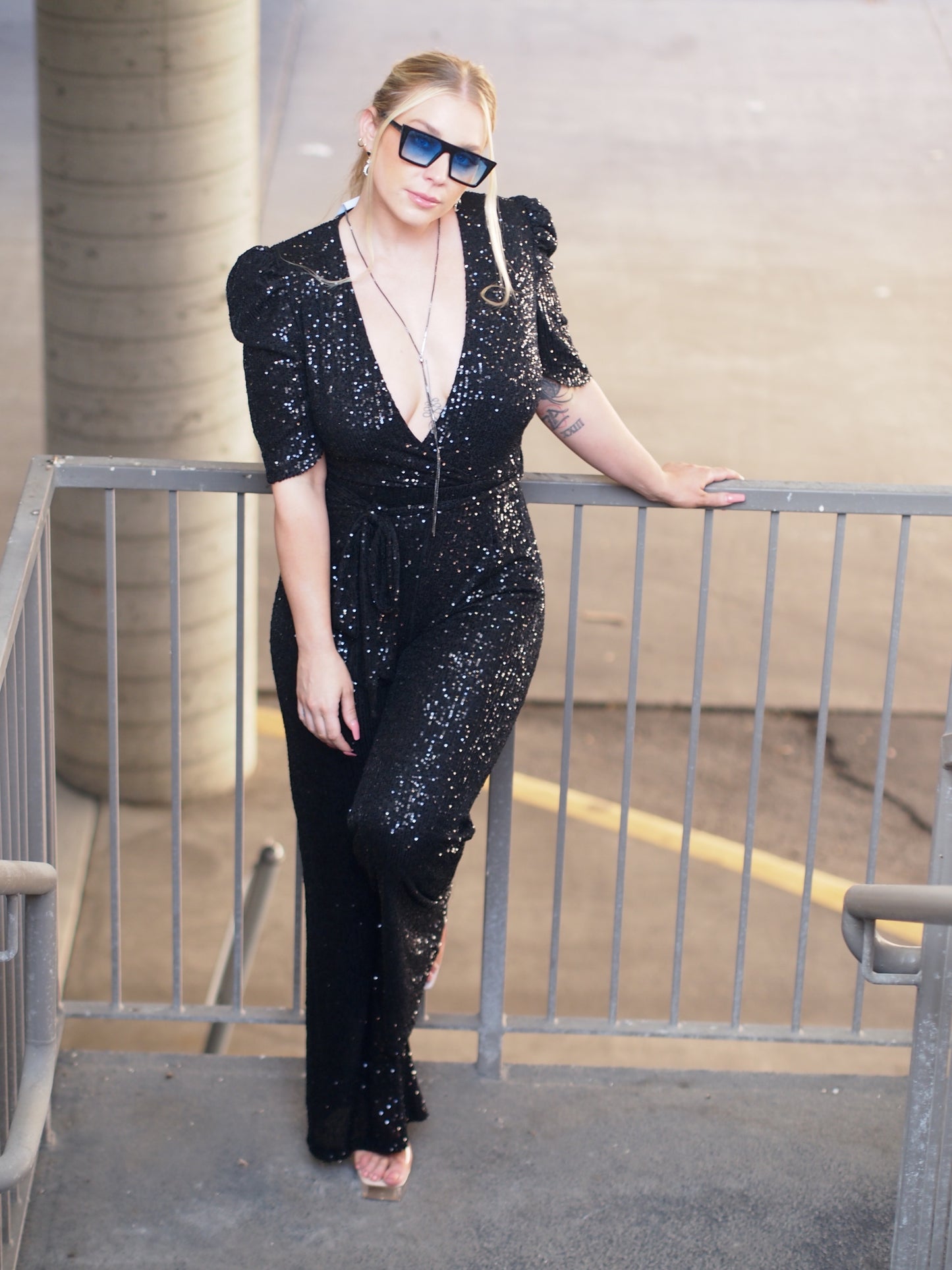 Bristol Sequin Belted Short Sleeve Jumpsuit