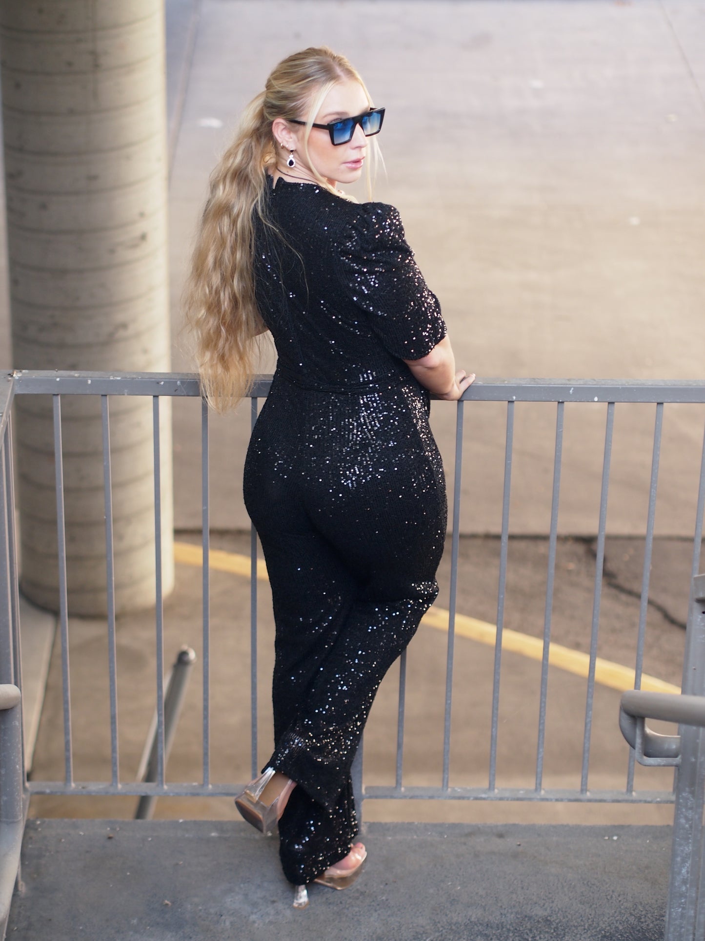 Bristol Sequin Belted Short Sleeve Jumpsuit