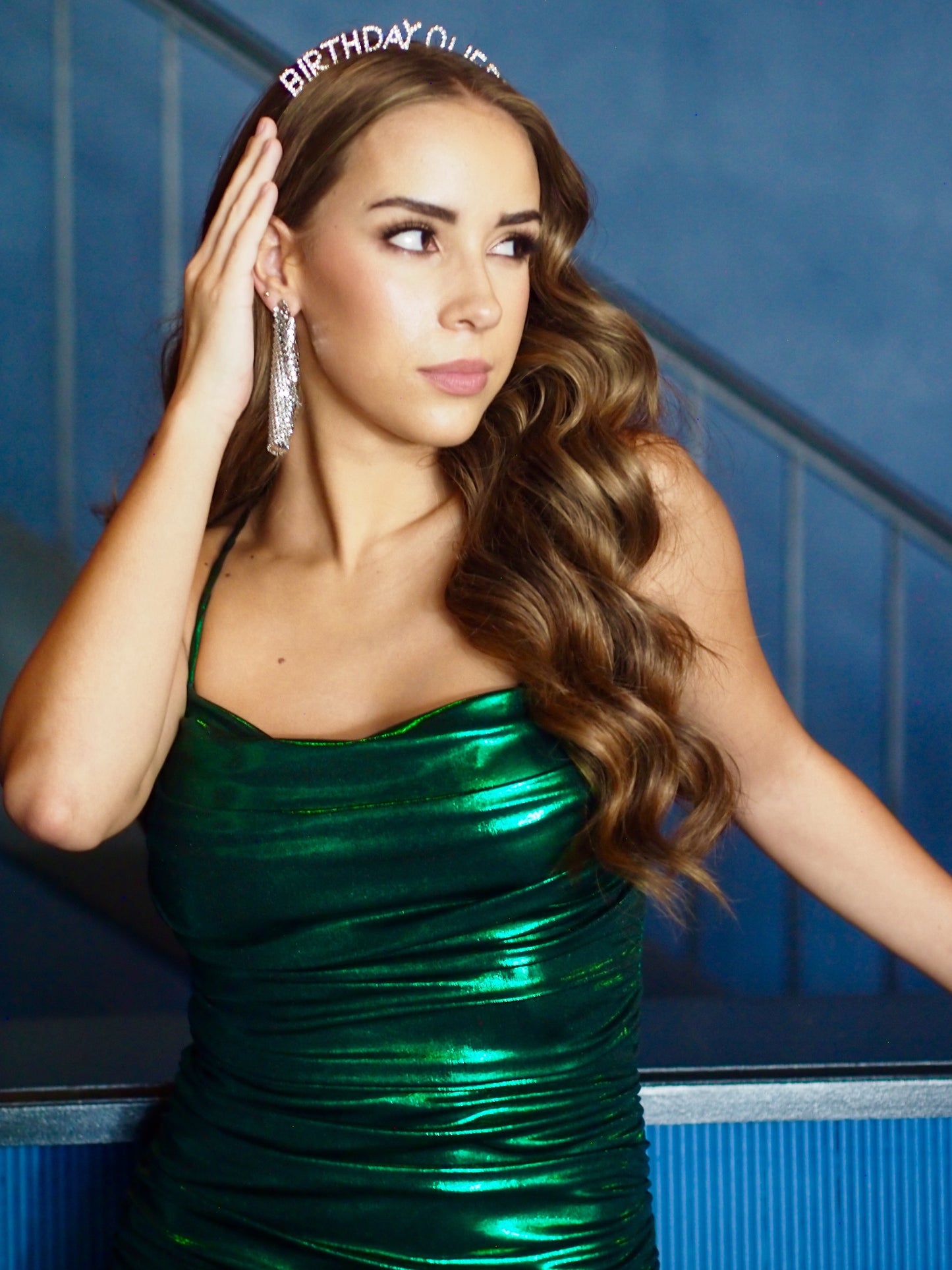 Metallic side and back rouched x spaghetti mini dress