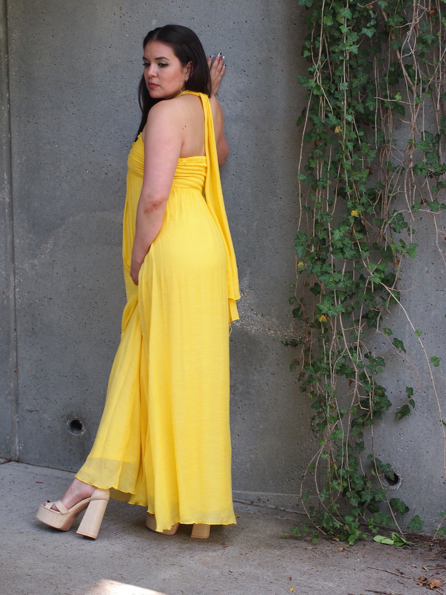 Santo Domingo Canary Yellow Chiffon Halter or Strapless Maxi Dress