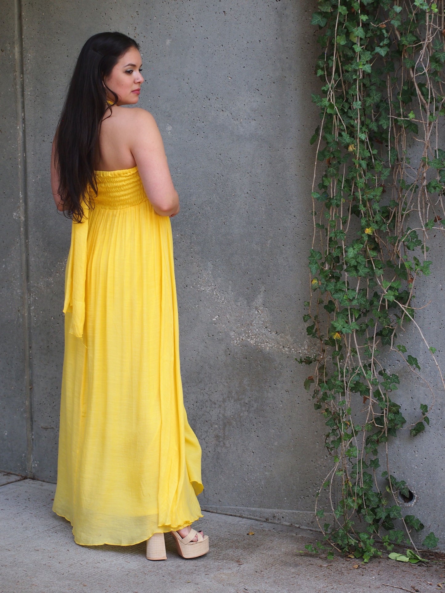 Santo Domingo Canary Yellow Chiffon Halter or Strapless Maxi Dress