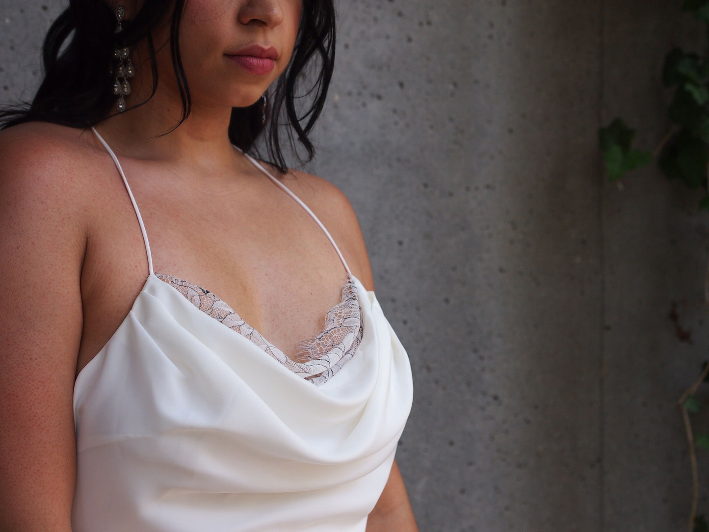 La Paz White Lace Maxi Spaghetti Strap Open Slit Dress