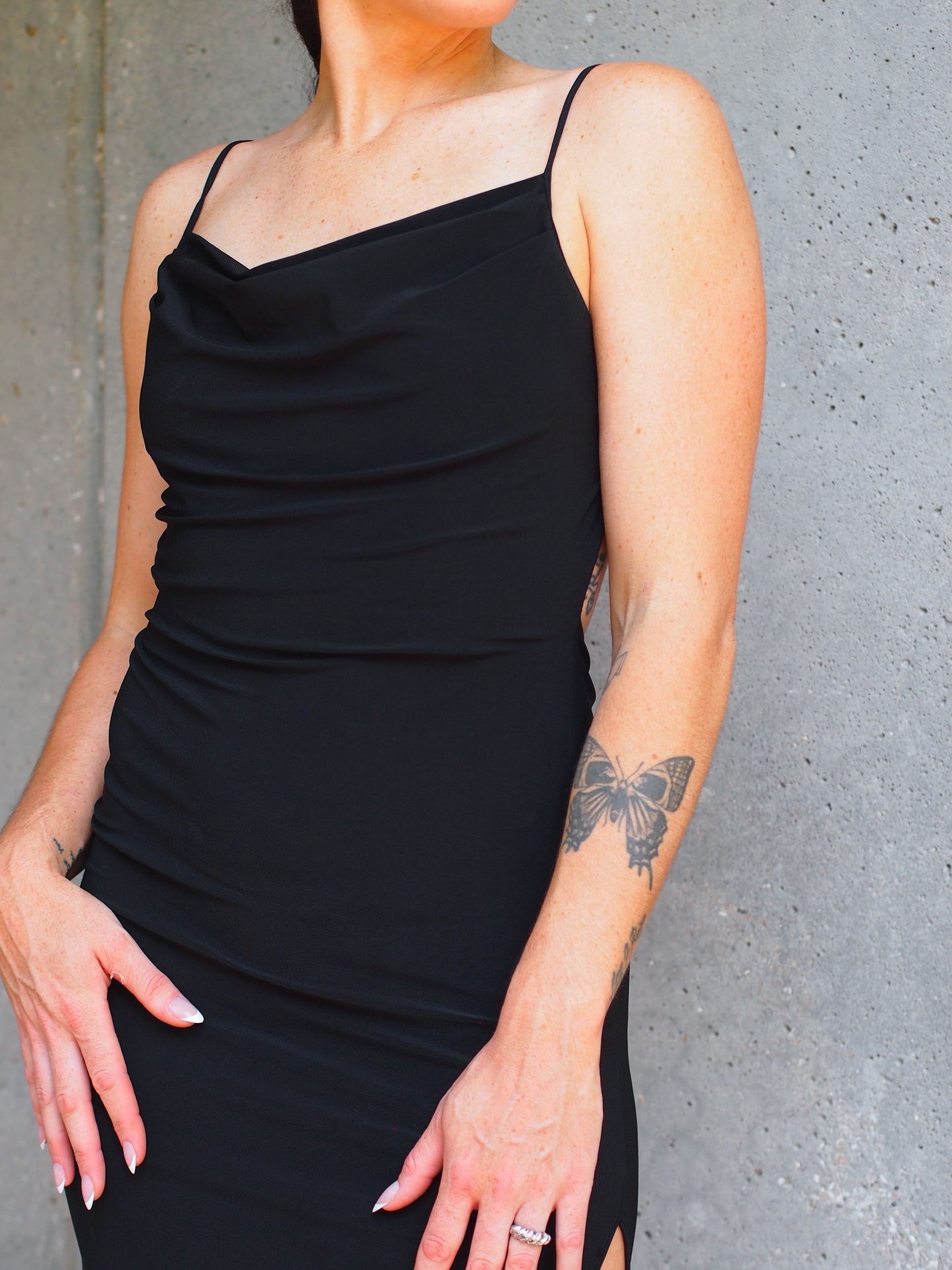 Madrid Square Tie Back Maxi Dress with Dramatic Hip Slit