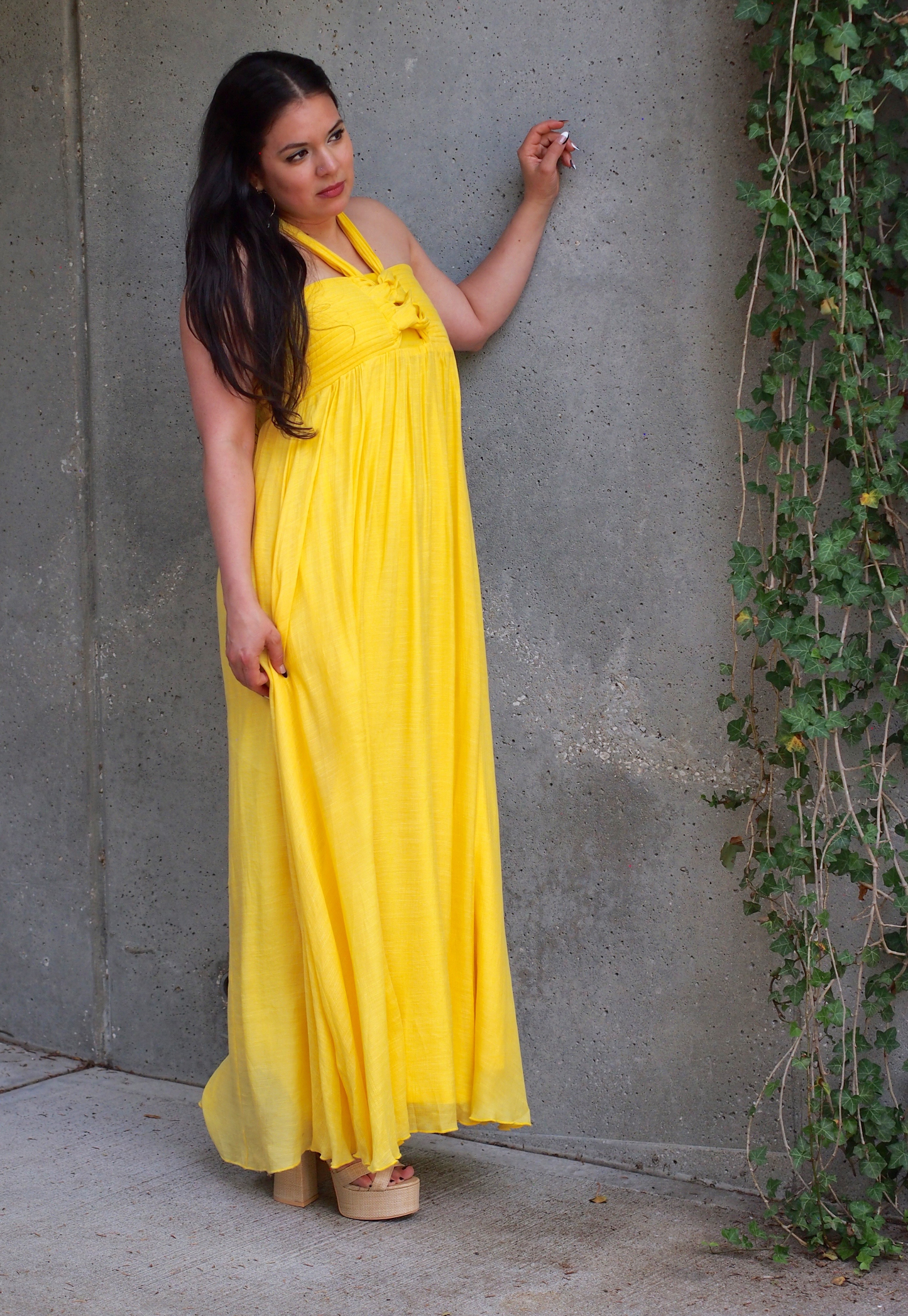 Santo Domingo Canary Yellow Chiffon Halter or Strapless Maxi Dress