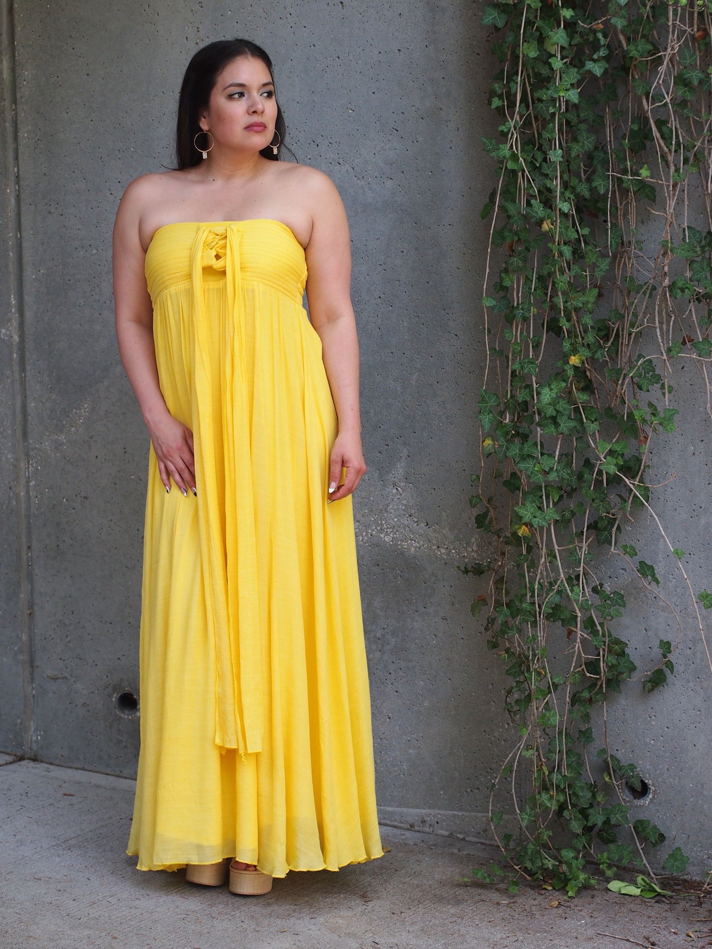 Santo Domingo Canary Yellow Chiffon Halter or Strapless Maxi Dress
