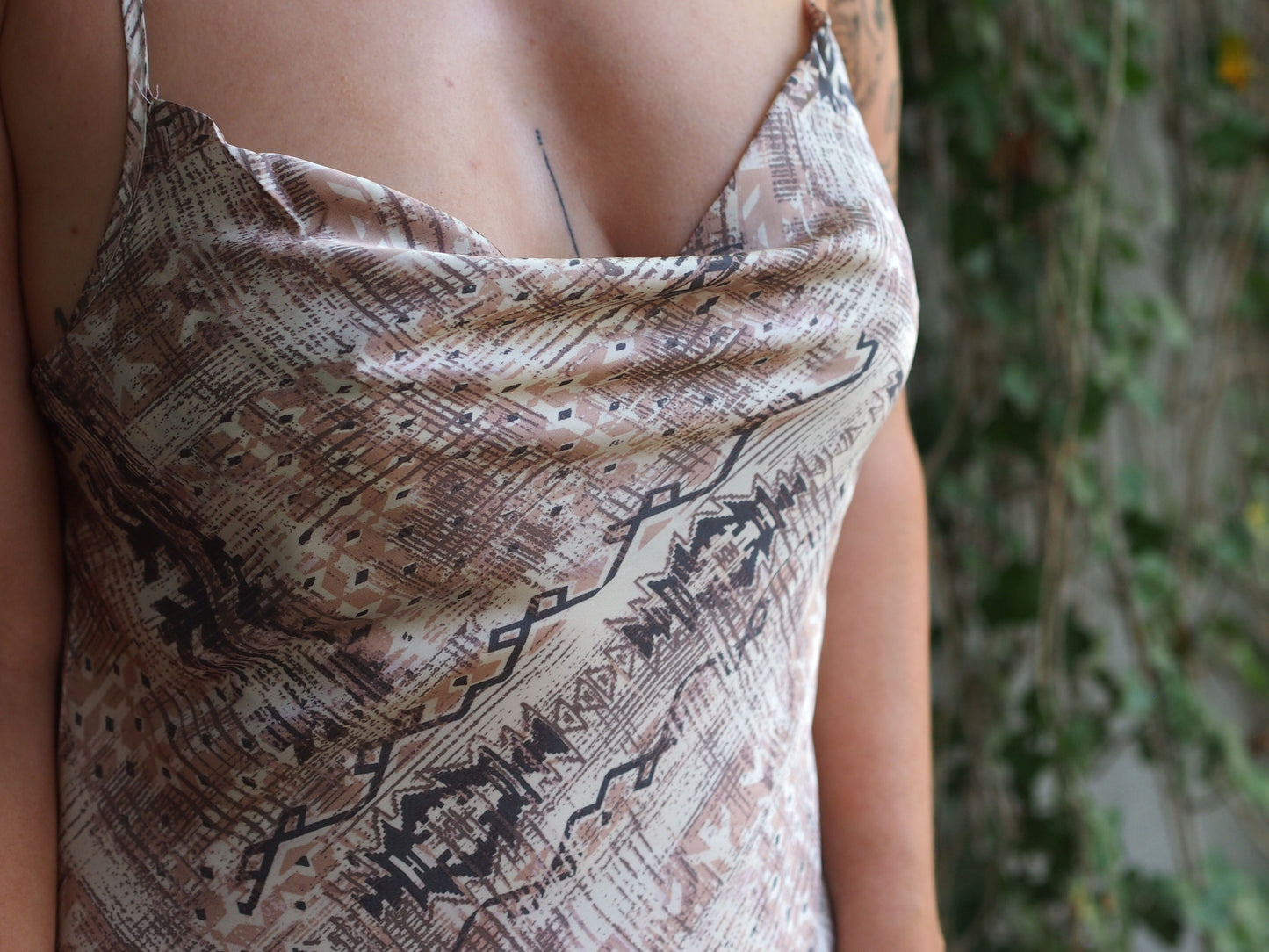 Sendai Midi Geo Print Blush and Gray Geo Print Spaghetti Strap Dress