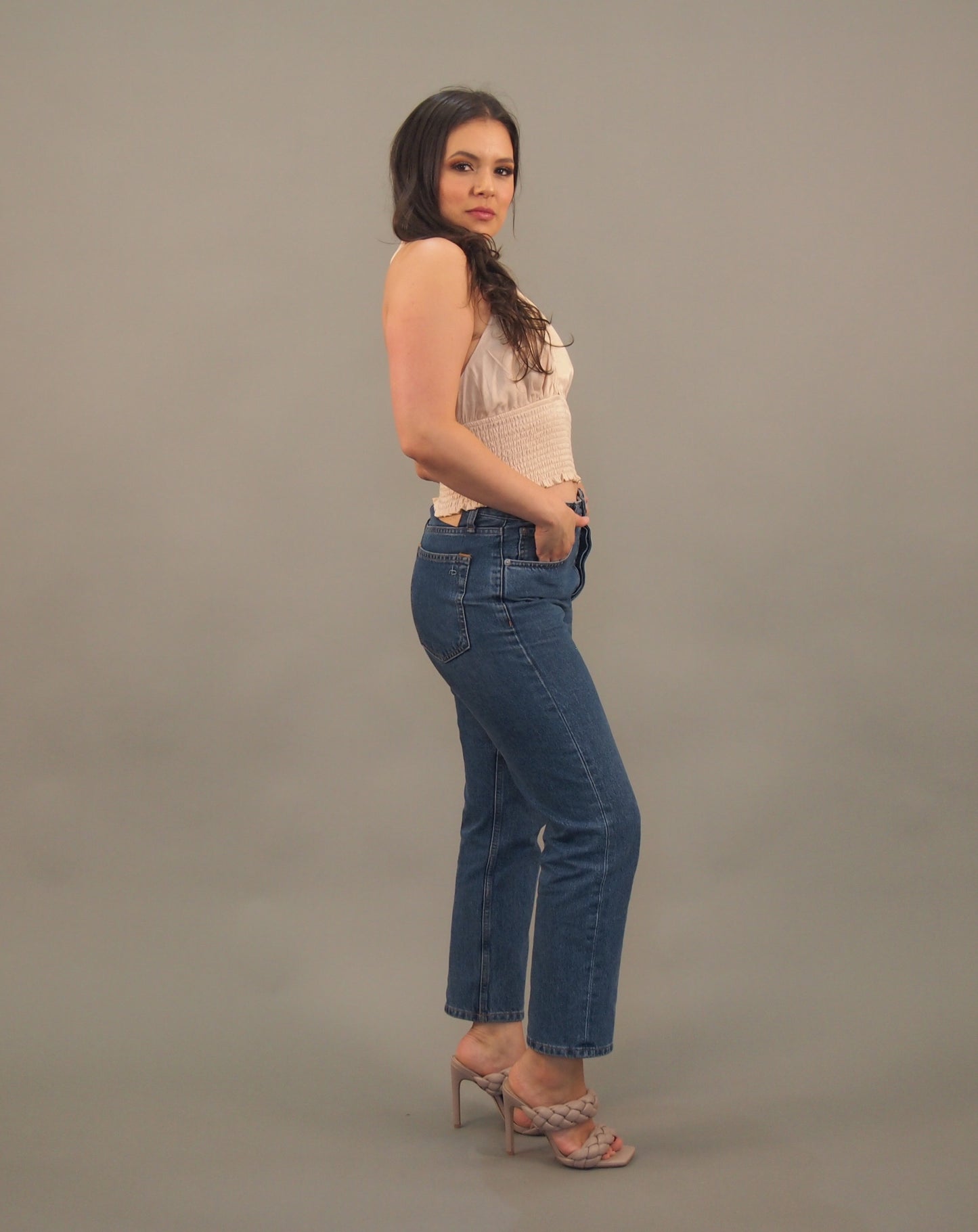 Champagne Shirred Halter Crop Top
