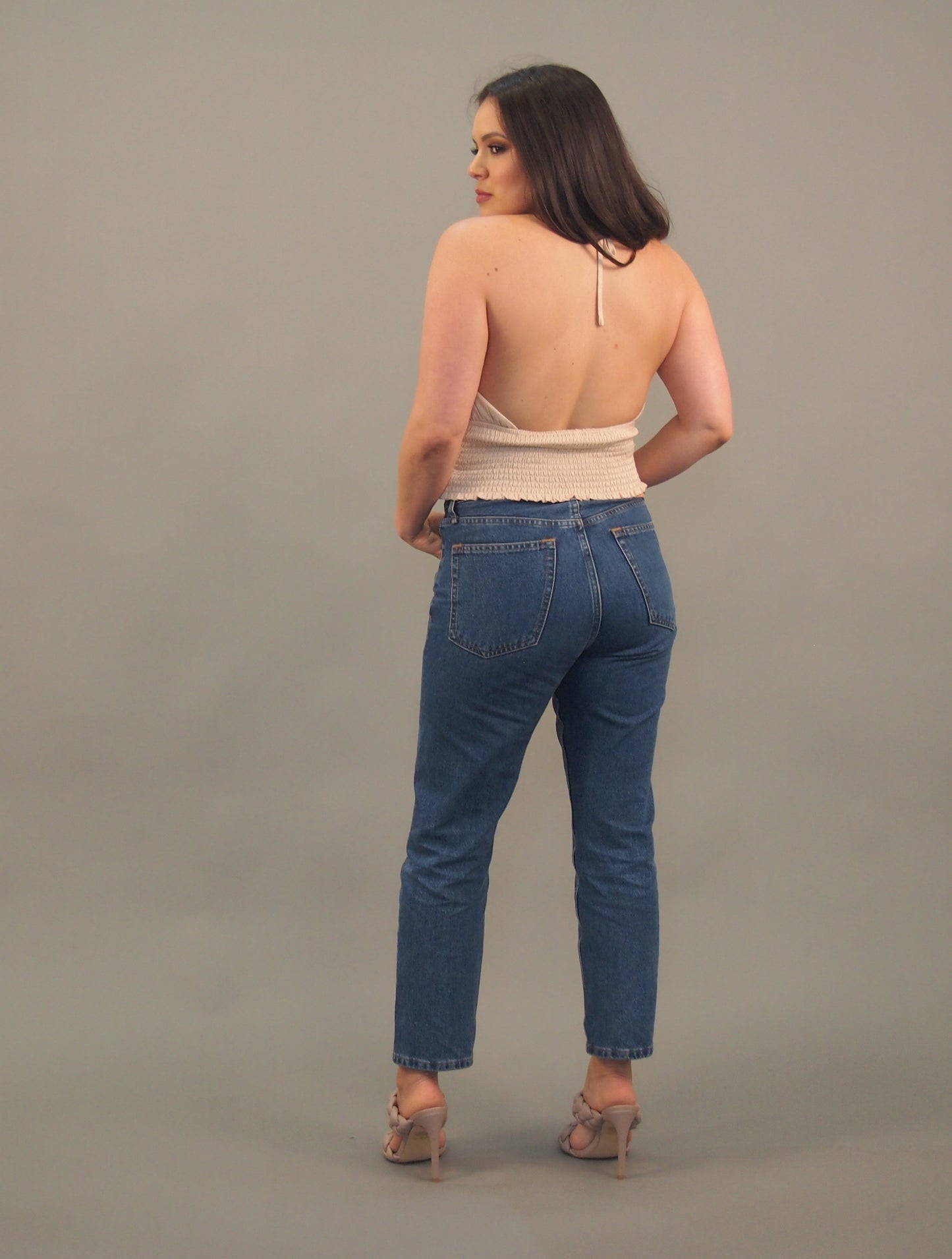 Champagne Shirred Halter Crop Top