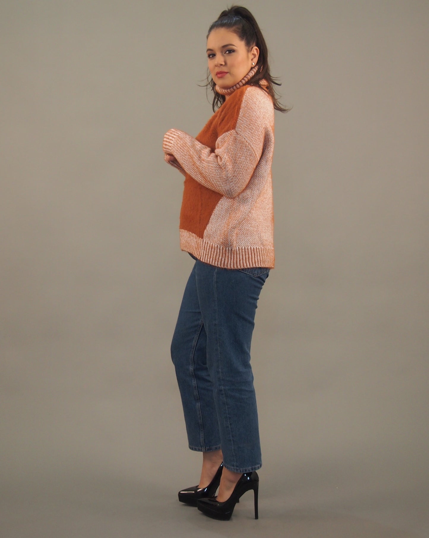 Two-tone Turtleneck Sweater