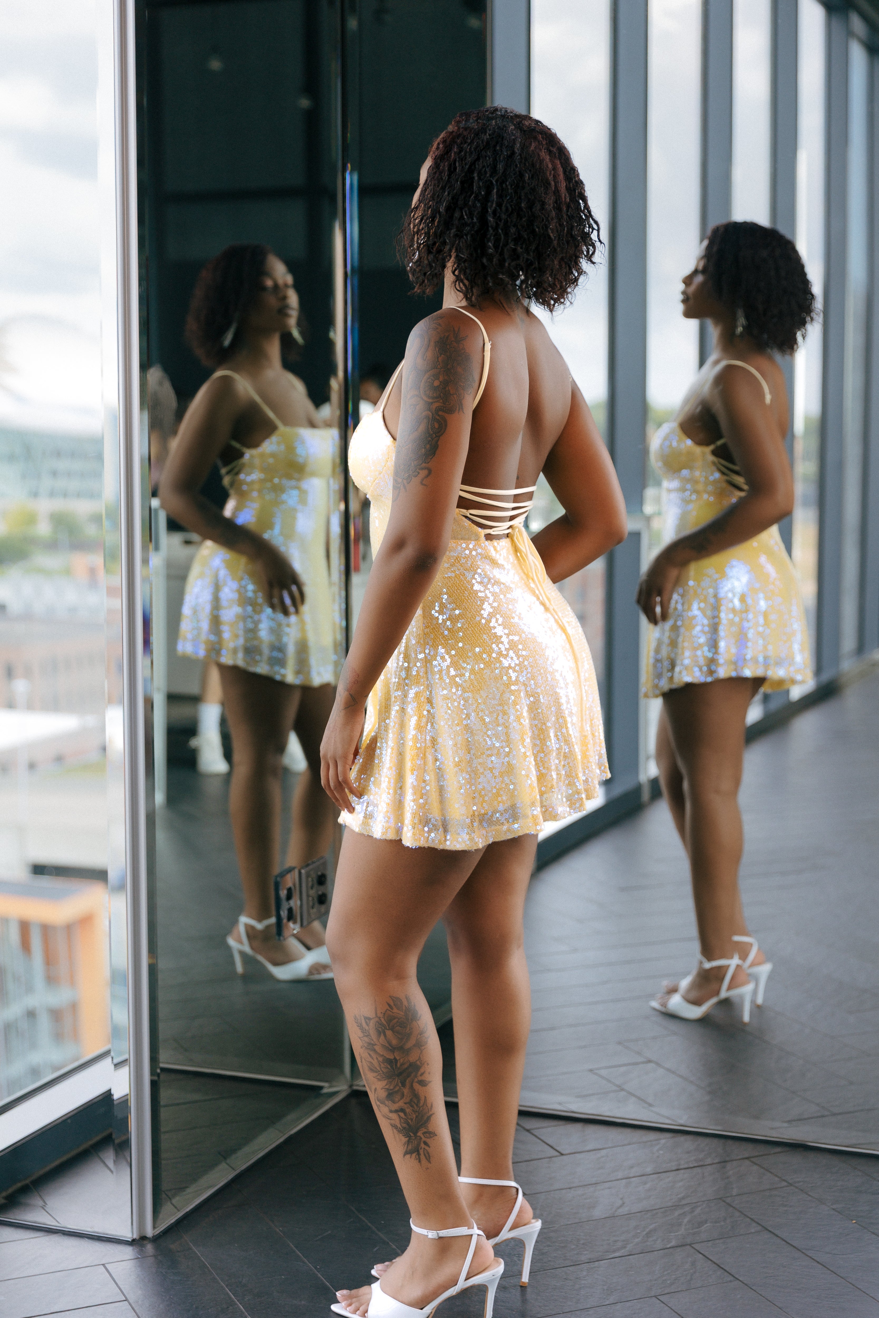 mini iridescent dress Sirenuse Acrylic Circle Mini Dress Iridescent Silver