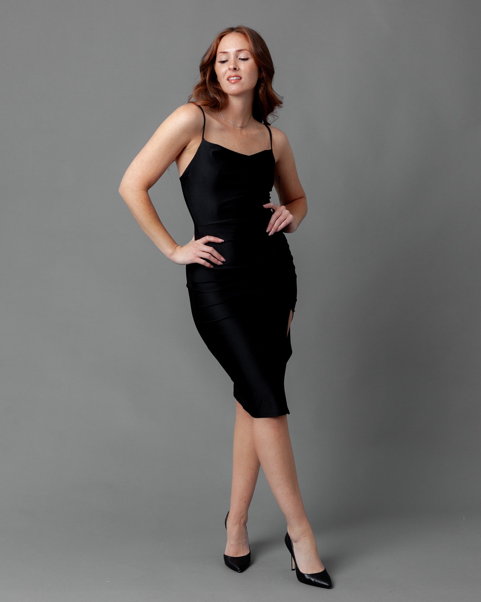 Rouched Thigh Slit Knee Length Dress Large / Rose Rouched Thigh Slit Knee Length Dress Large / Rose