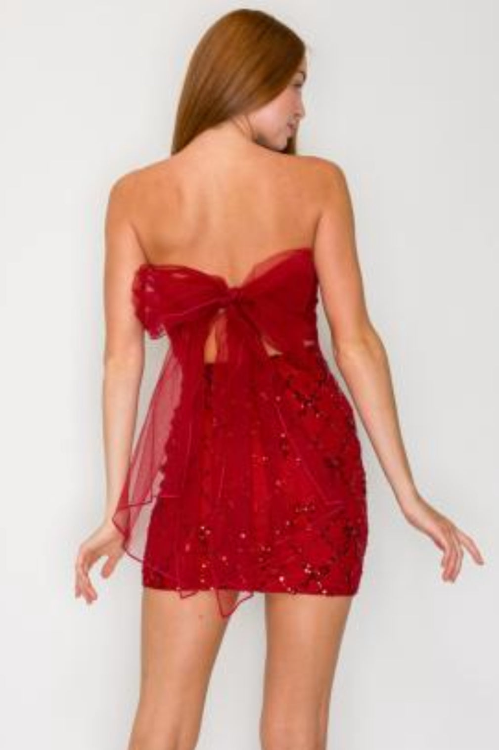 Strapless Beaded Mini Dress + Tulle Bow Back White / Medium Strapless Beaded Mini Dress + Tulle Bow Back White / Medium