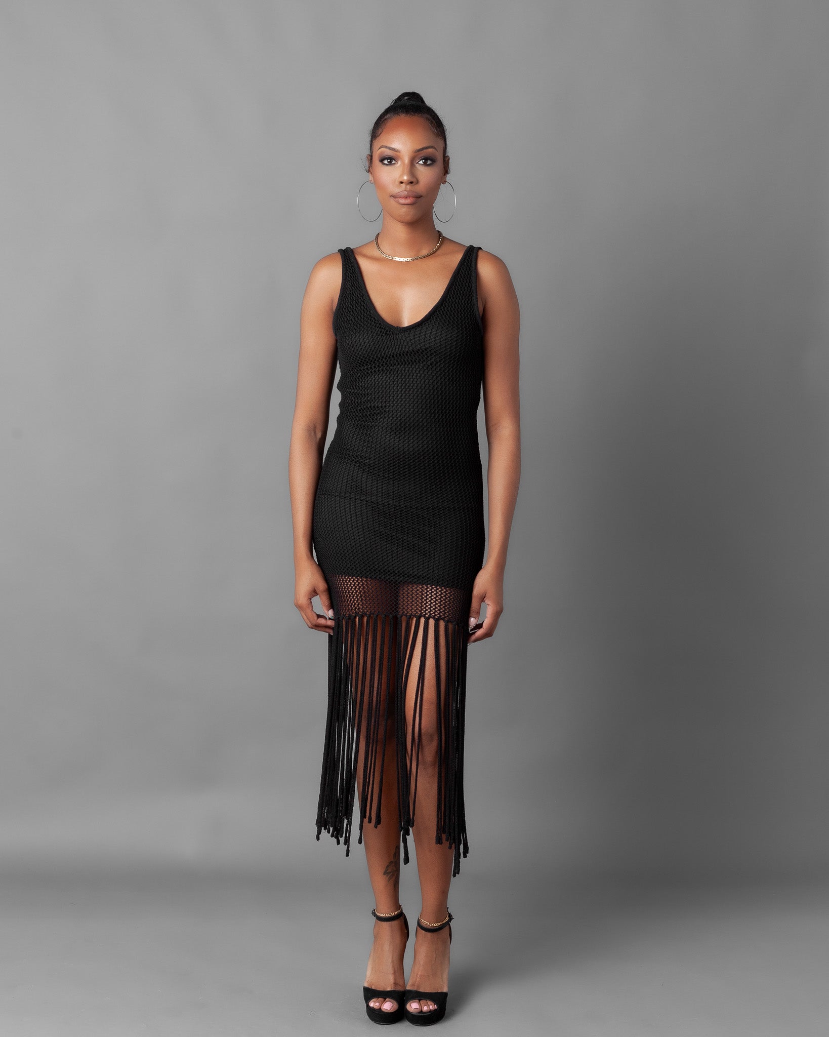 Odessa Crochet Knit Fringe Sleeveless Midi Dress – House of Miri