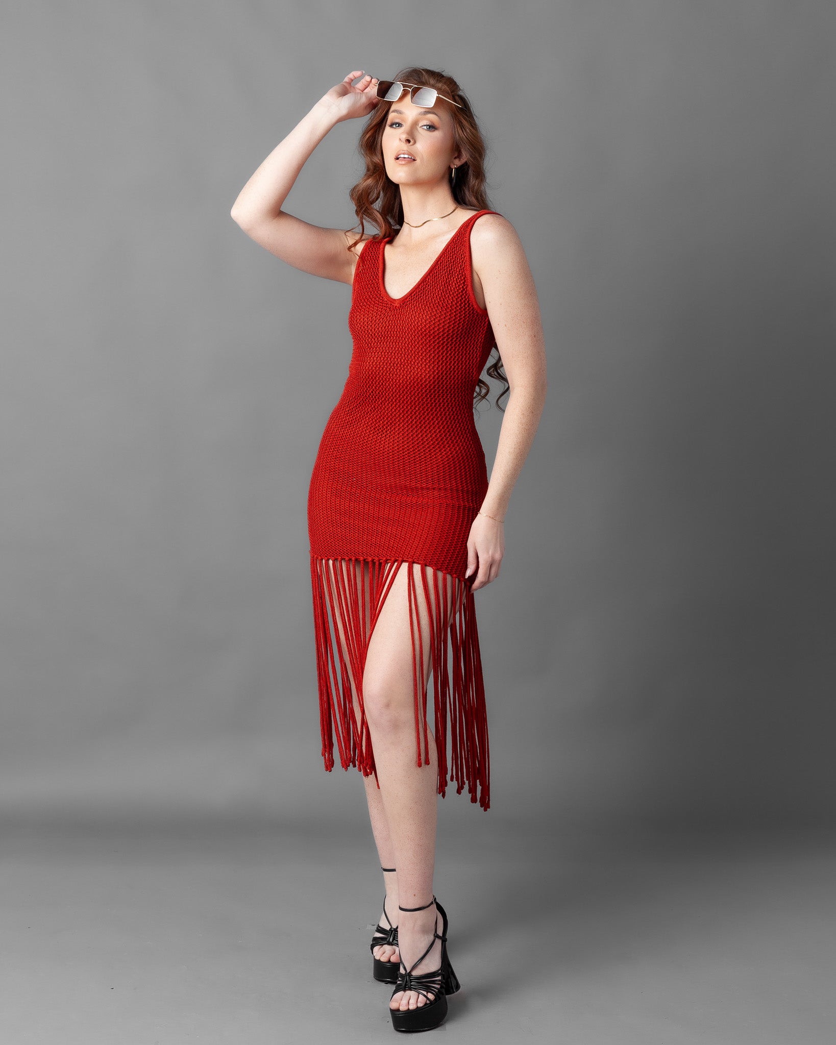 Odessa Crochet Knit Fringe Sleeveless Midi Dress – House of Miri
