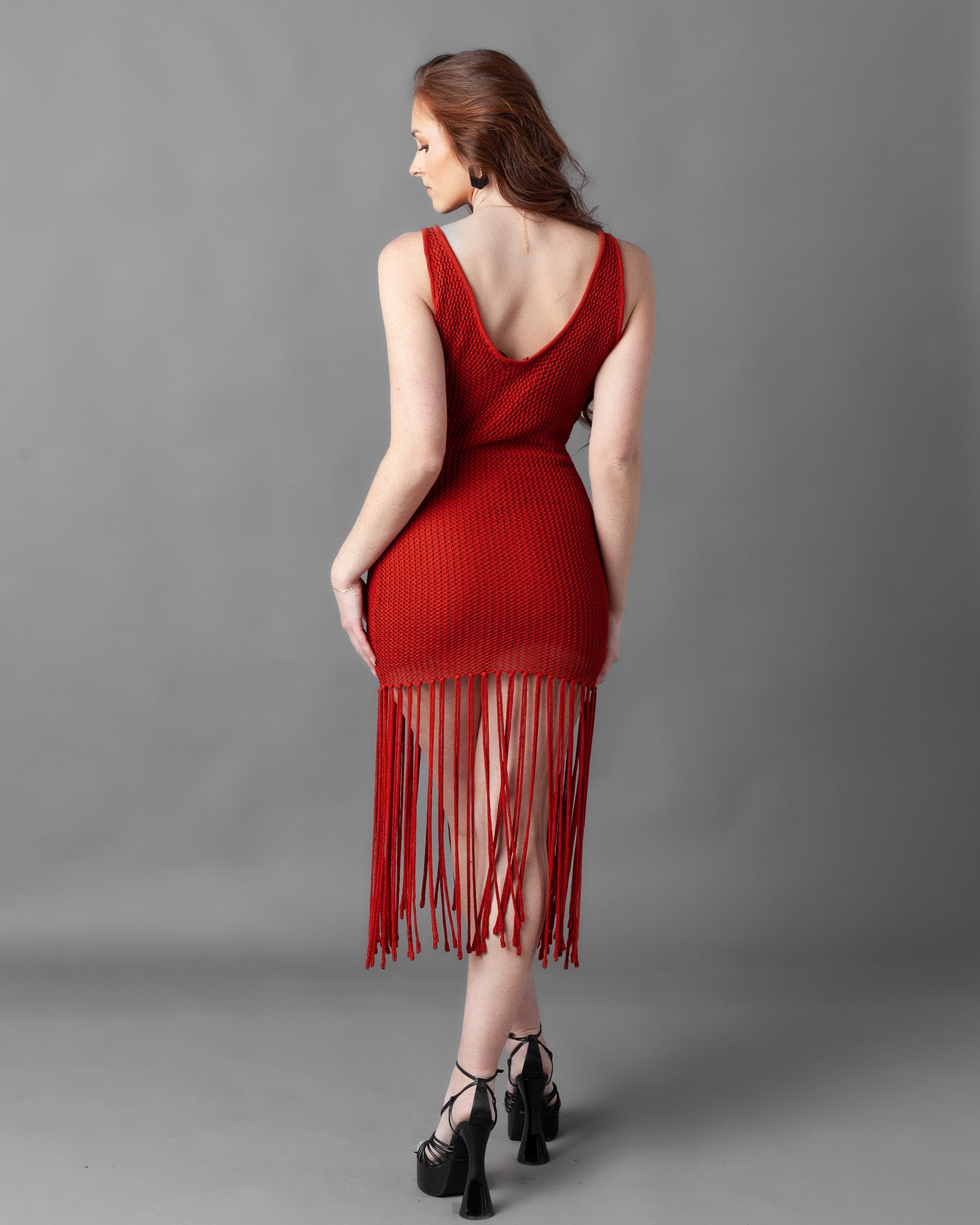 Odessa Crochet Knit Fringe Sleeveless Midi Dress – House of Miri
