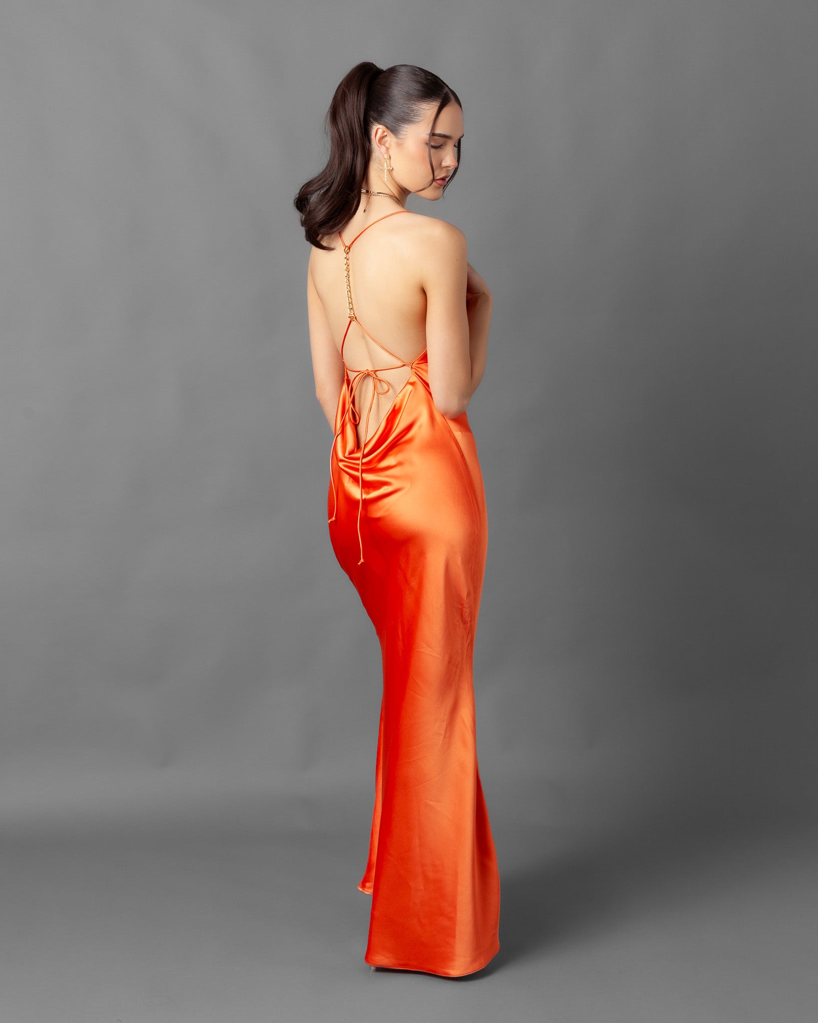 Orange silk maxi fashion dress