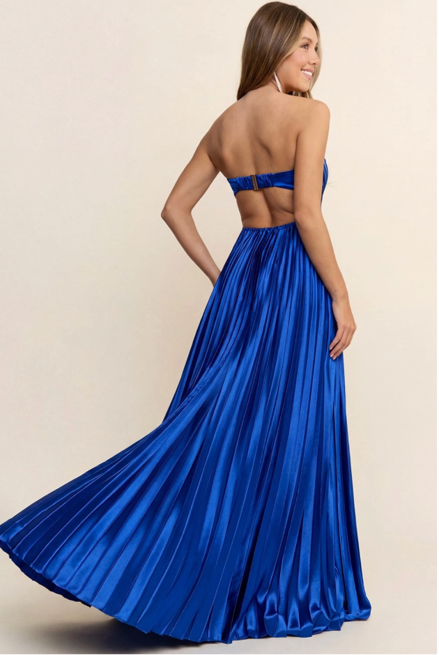 Royal Blue Pleated Strapless Open Back Maxi Dress Royal Blue / Medium